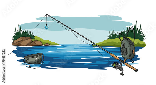 Fishing Rod and Reel Closeup.