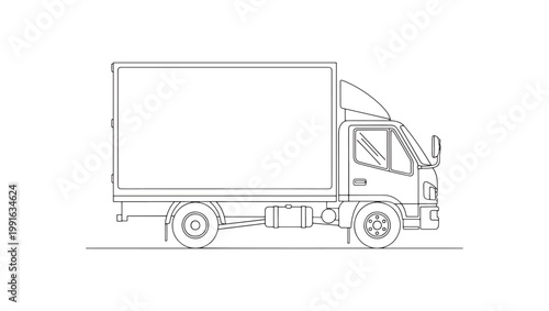 Delivery Truck Side View Line Vector Illustration