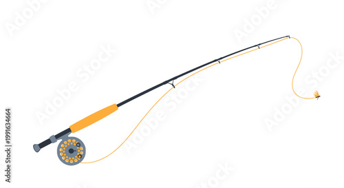 Fly Fishing Rod and Reel Isolated on White Background.