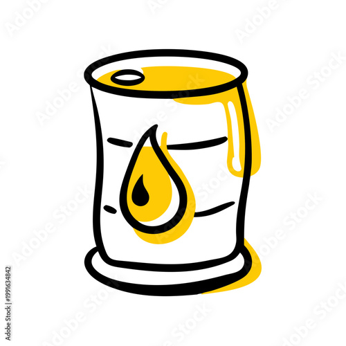 Oil barrel with dripping yellow liquid and drop icon