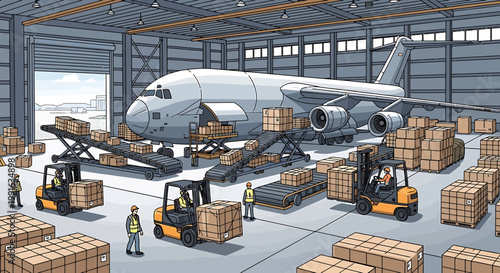 Forklift Loading Cargo onto Plane.