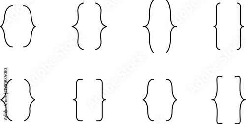 Text brackets, black quotation marks. Curly braces, double symmetry and angle brackets. Vintage typographic symbol, calligraphy quote frame. Doodle Frames for punctuation, maths, elements sign.
