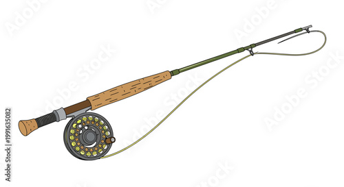 Fly fishing rod and reel isolated on white background for angling.