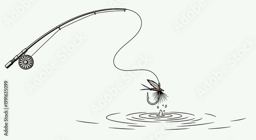 Fly fishing with a fishing rod.