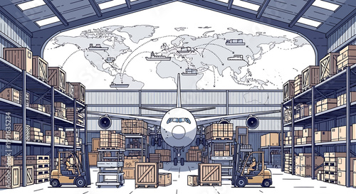 Forklift in a warehouse with globe.