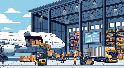 Forklift Operator Loading Cargo Plane.