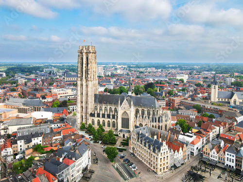 Konstfotografi Aerial cityscape view of the city center in Mechelen, Belgium