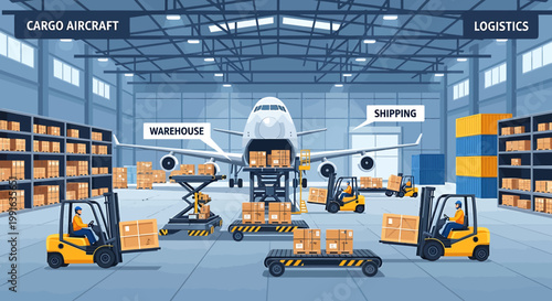 Forklifts in a warehouse loading cargo.