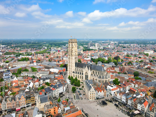 Photography Aerial cityscape view of the city center in Mechelen, Belgium