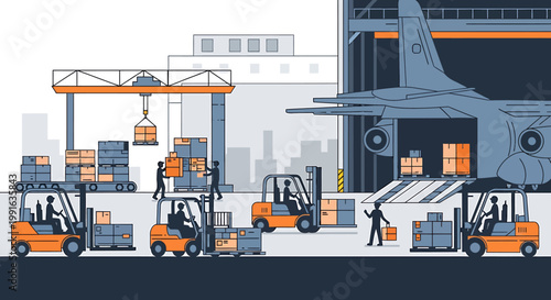 Forklifts Moving Cargo in Warehouse.