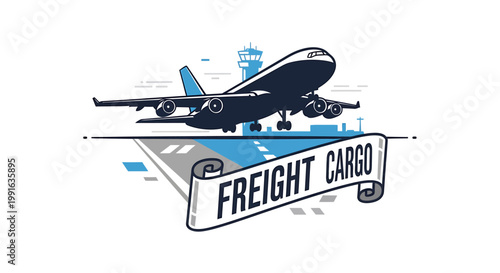 Freight Cargo Airplane Taking Off From Airport Runway for Delivery.