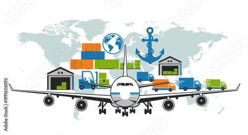 Global Transportation and Logistics - Airplane Delivering Worldwide Cargo.