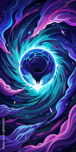 Cosmic vortex a digital illustration of a black hole in vibrant colors