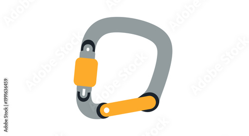 Gray and yellow metal carabiner clip.