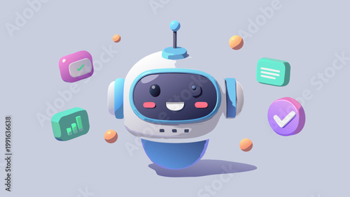 Charming robot assistant a 3d illustration of friendly artificial intelligence