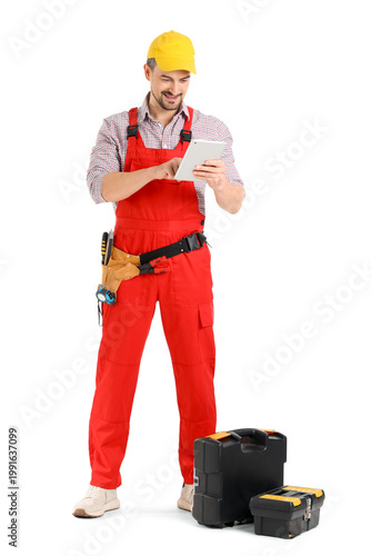 Male technician using table...