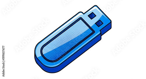 Vector illustration of blue usb flash drive illustration on a transparent background