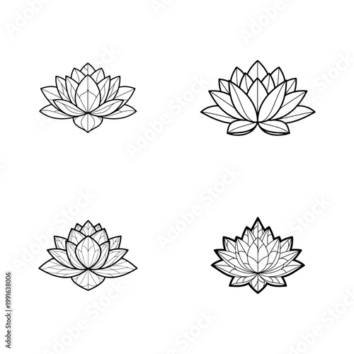 Lotus Flower Line Art Set, Minimalist Wellness Icons