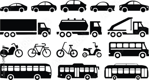 vehicle vector icons set transport silhouettes editable scalable