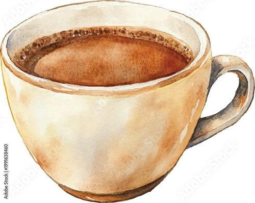 A cup of hot brown coffee.