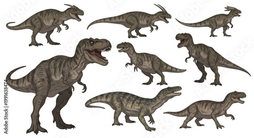 Collection of prehistoric dinosaur creatures in various poses.