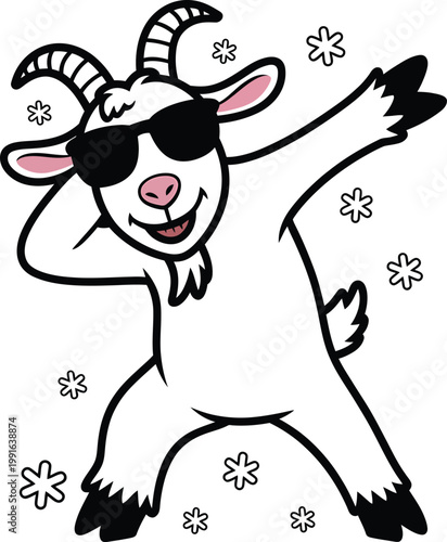 Cartoon goat wearing sunglasses dabbing