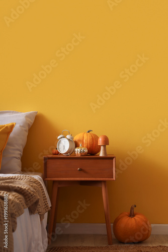 Interior of light bedroom w...