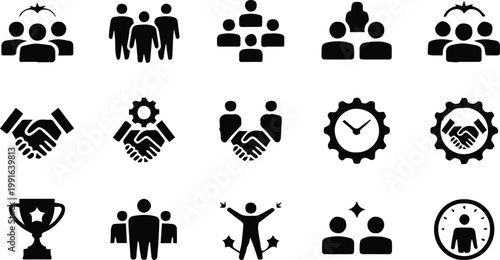 teamwork symbol pack vector icons for cooperation planning recognition and award