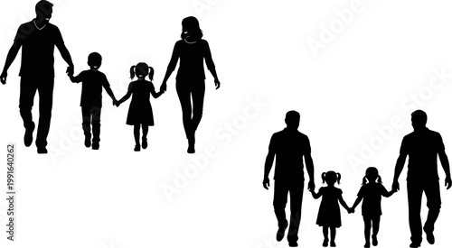 Family silhouette walk a depiction of togetherness and parental guidance