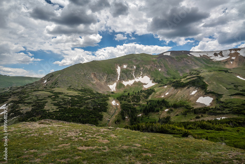 Scenic Rocky Mountain Landscape with Evergreen Hillside in Rocky Mountain NP, Colorado