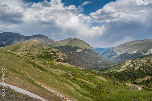 Scenic Rocky Mountain Landscape with Evergreen Hillside in Rocky Mountain NP, Colorado