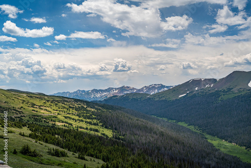 Scenic Rocky Mountain Landscape with Evergreen Hillside in Rocky Mountain NP, Colorado