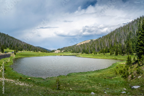 Scenic Rocky Mountain Landscape with Evergreen Hillside in Rocky Mountain NP, Colorado