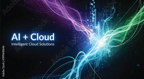 AI Cloud Intelligent Solutions Abstract Light Trails Background