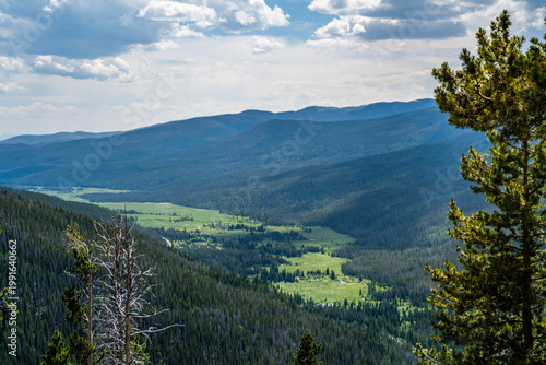Scenic Rocky Mountain Landscape with Evergreen Hillside in Rocky Mountain NP, Colorado