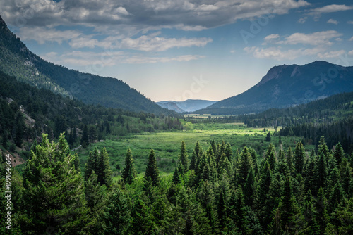 Scenic Rocky Mountain Landscape with Evergreen Hillside in Rocky Mountain NP, Colorado