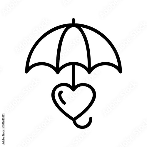 Heart symbol protected by umbrella showing safety security shelter comfort protection love assurance