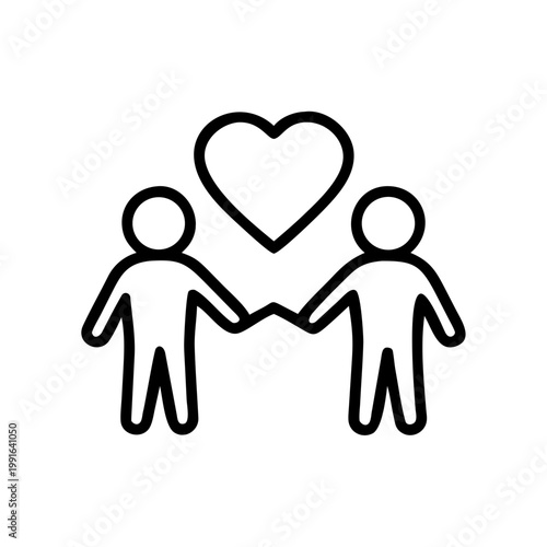 Couple holding hands with heart symbol above, romantic love and connection outline icon concept