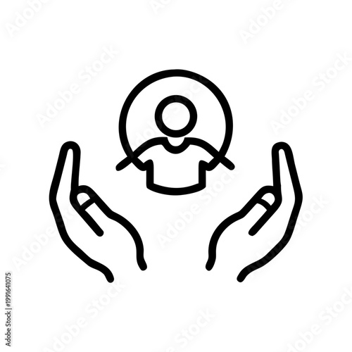 Person icon with caring hands and circle for protection, support, and safety