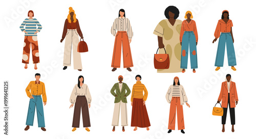 Diverse group of people standing in various casual outfits and poses