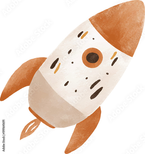 Brown and white toy rocket ship.