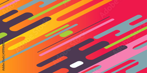 Fotografie Dynamic motion speed background with diagonal colorful rounded lines in red orange yellow and purple creating a fast paced tech aesthetic for sports marketing and high energy digital advertising
