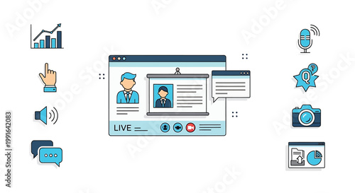 Live Streaming, Online Video, Webcast Icons, Social Media Symbols, Communication Graphics
