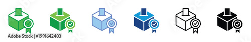 Verified Voting Ballot Box Icon Set, Election Security, Approved Vote, Certification Badge, Democracy Flat Vector Icons