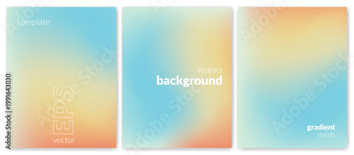 Abstract liquid background set. Gradient mesh. Effect blend bright color. Blurred fluid colorful mix. Modern design template for web cover, header, ad banner, poster, brochure, flyer. Vector image