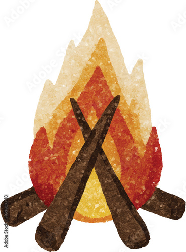 Burning Campfire with Crossed Logs.