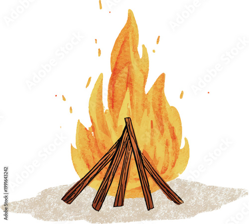 Burning Campfire with Wooden Logs.