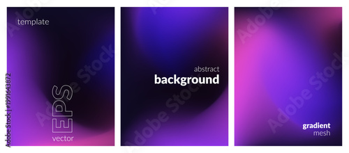 Abstract liquid background set. Gradient mesh. Effect dark color blend. Blurred fluid colorful mix. Modern design template for web covers, ad banners, posters, brochures, flyers. Vector image EPS
