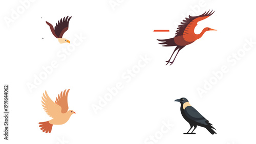 Avian Assembly: An artistic compilation of elegant avian figures, each poised with distinctive grace, portraying the diversity and elegance of bird species.