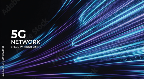 5G Network Speed Abstract Light Trails Vector Background